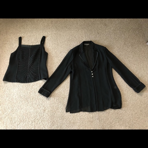 Eva Polini Couture Black Embroidered Jeweled Blazer & Top Sz 16  Lot of 2 items - Picture 2 of 16